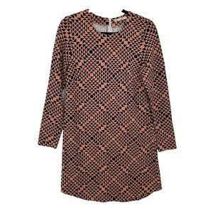 Grifflin Paris Women's Geometric Retro Shift Long Sleeve Dress Size S Blue Peach